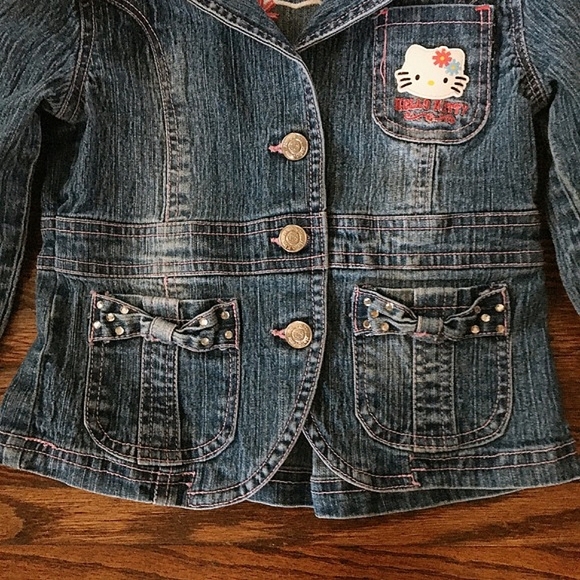 Hello Kitty Sanrio Design Girly Bows Denim Girls Size 6 Jean Stretch Jacket - Picture 6 of 6